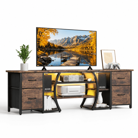 71 Inch TV Stand for 65-80 Inch TVs, Rustic Brown Industrial ...