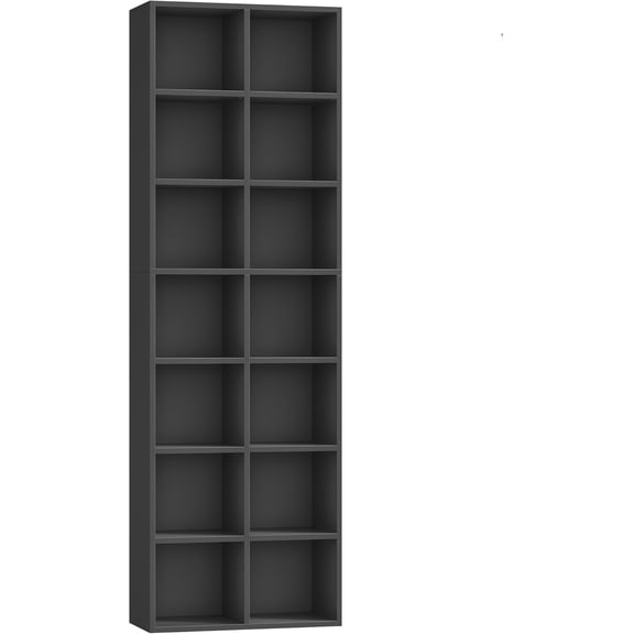 71 Inch Tall 14-Cube 7-Tier Double Wide Bookshelf with 6 Adjustable Shelves 19.6 Inch Narrow Black Media Storage Cabinet Bestseling
