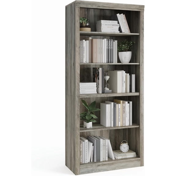 71 Inch Tall 5-Tier Modern Floor Bookshelf with Adjustable Shelves, Ivory White Open Display Shelf with Anti-Tip Design for Living Room Bedroom Home Office
