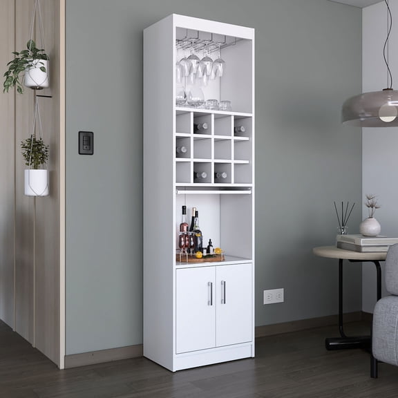 71-Inch Tall Modern Storage Cabinet with Glass Holder for Bedroom Closet Use