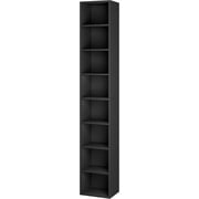 71-Inch Tall Narrow Bookshelf, 8-Tier Slim CD/DVD Media Shelf with Adjustable Shelves, Corner Bookcase for Home Office, Small Space   Black