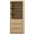 71Inch Tall Wooden Storage with Rattan Bookcase, 3 Drawers, 3