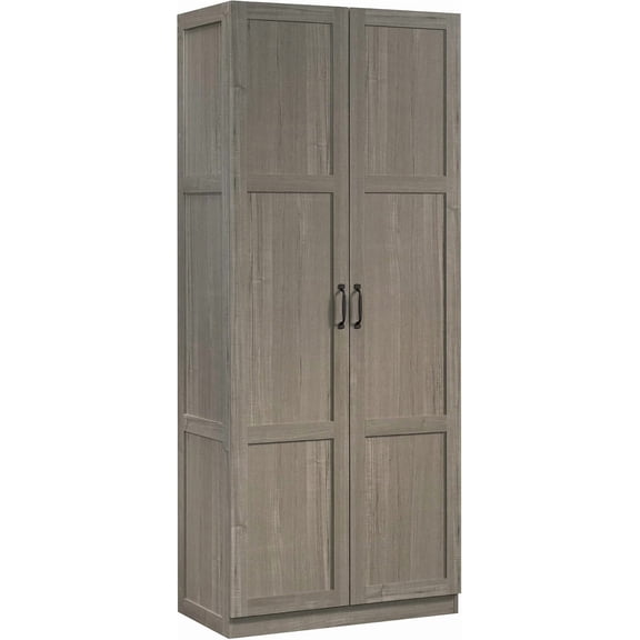 71 Inch Two Door Storage Cabinet with Multi Adjustable Shelves Tall Organizer Cabinet for Kitchen Pantry Bathroom Utility Room Silver Sycamore Finish