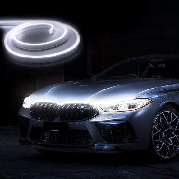 71-Inch White Dynamic Scan LED Hood Light Strip for Cars with Startup Animation