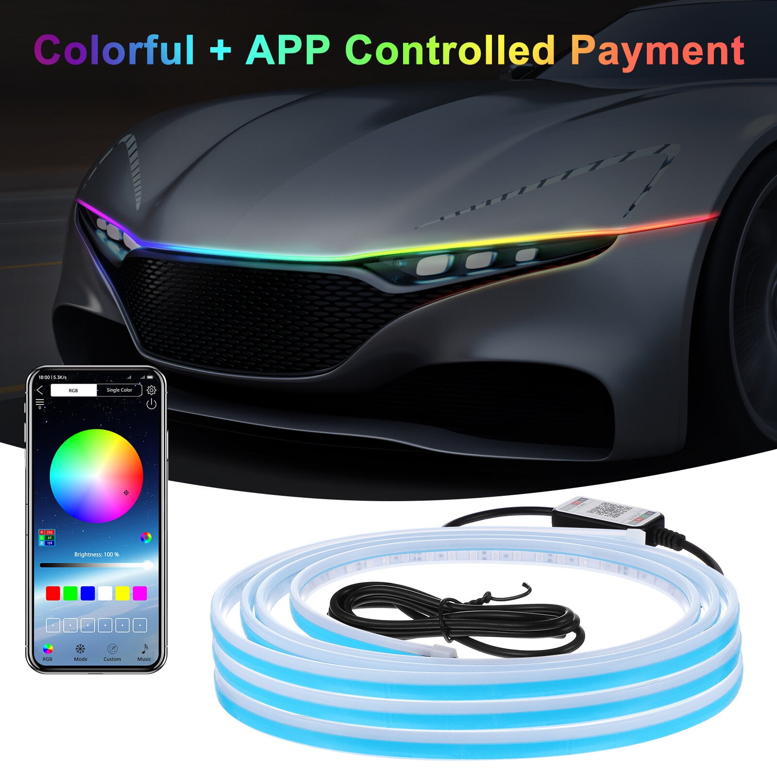 71 Inches Car Hood LED Light Strips, Car Exterior Lights with Wireless