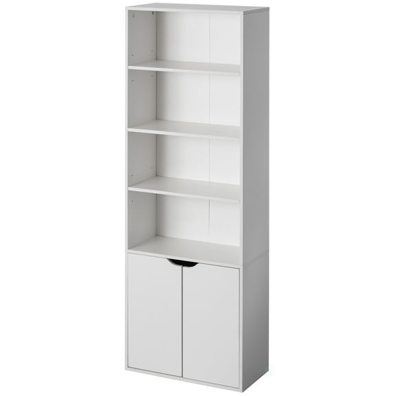 71 Inches Multi Purpose White 4 Tier Open Book Shelf and Bookcases with 2 Doors Storage Cabinet and 1 Adjustable Shelf - Ideal for Home Office, Living Room, Classroom, Study Room