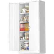 71 Inches Tall Metal Garage Storage Cabinet with Locking Doors and Adjustable Shelves, Steel Storage Cabinet for Home, Office(White)