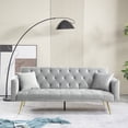thumbnail image 1 of 71 Inches Velvet Futon Sofa Bed with 2 Pillows,Modern Convertible Futon Couch with 3 Adjustable Backrest Angles and Gold Metal Feet for Apartment,Living Room,Small Space,Gray, 1 of 8