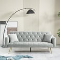 thumbnail image 1 of 71 Inches Velvet Futon Sofa Bed with 2 Pillows,Modern Convertible Futon Couch with 3 Adjustable Backrest Angles and Gold Metal Feet,Suitable for Apartment,Living Room,Small Space,Gray, 1 of 8