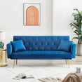 thumbnail image 1 of 71 Inches Velvet Futon Sofa Bed with 2 Pillows,Modern Convertible Futon Couch with Adjustable Backrest,Blue, 1 of 7