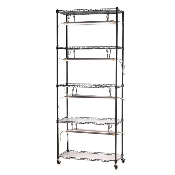 71" Indoor Gardening Shelf with 192W LED Grow Lights (5000K Full Spectrum), Portable Plant Stand with Wheels, DIY Heavy Duty Rack for Potted Plants & Seeds