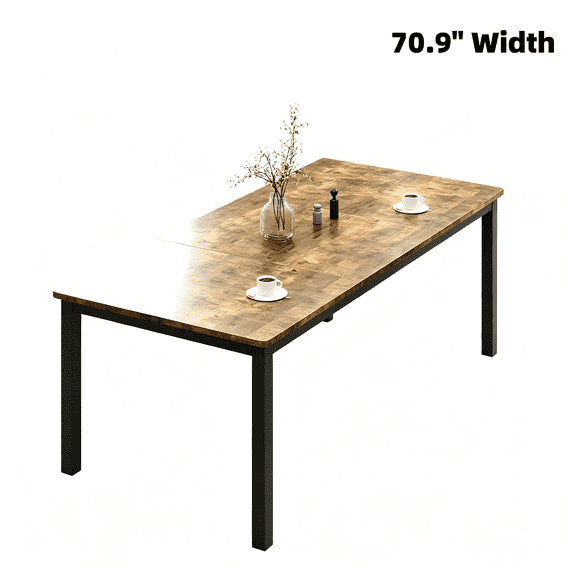 71" Industrial Dining Table for 4-6 People, Rectangular Wood Table with Metal Legs, Mortise Tenon, Rounded Corners for Dining Room Home Office - Black + Retro