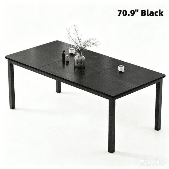 71" Industrial Dining Table for 4-6 People, Rectangular Wood Table with Metal Legs, Mortise Tenon, Rounded Corners for Dining Room Home Office - Black