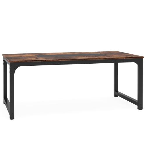 71" Industrial Dining Table for 68 People, Rustic Rectangular Kitchen & Dining Room Table with Heavy-Duty Metal Frame, Workstation or Game Night Rustic Brown & Black