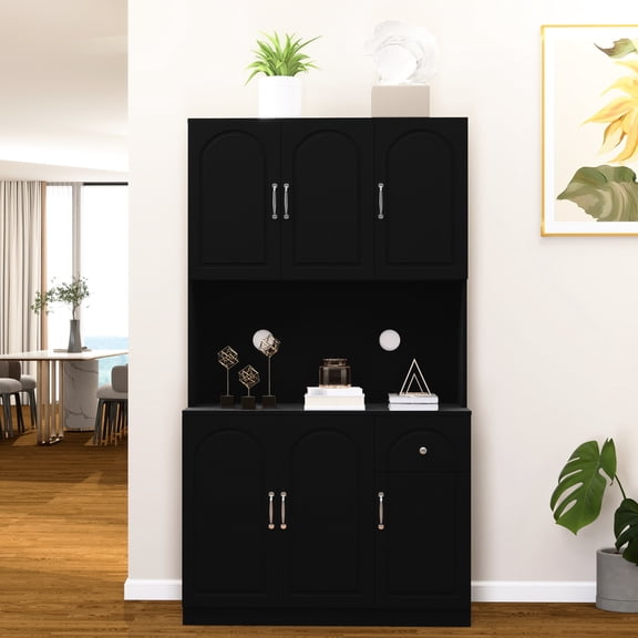71" Kitchen Buffet With Drawer And Shelves - Black Pantry Adjustable