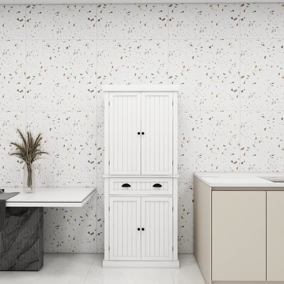 71" Kitchen Cupboard with 4 Doors | Ample Storage for Small Appliances and Towels | E1 MDF with Three Painting Processes | Waterproof and Non - toxic Coating