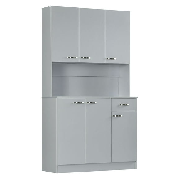 71" Kitchen Pantry - Gray Buffet with Doors & Shelves - Storage Cabinet for Kitchen, Dining Room - Food Organizer Hutch