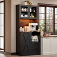 thumbnail image 1 of 71‘’Kitchen Pantry Storage Cabinet with LED Lights and Power Outlet, Tall Farmhouse Kitchen Hutch with Microwave Stand,Globet Hooks and Adjustable Shelf for Dining Living Room,Black, 1 of 9