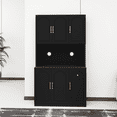 thumbnail image 1 of 71" Kitchen Pantry Storage Cabinet with Microwave Oven Countertop, Freestanding Hutch Cabinet with Adjustable Shelves, 6 Doors and 1 Drawer-Black, 1 of 5