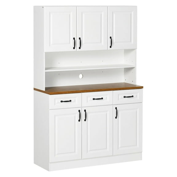 71" Kitchen Sideboard Cabinet, White Buffet with Hutch - 3 Drawers, 6 Doors, 2-Tier Countertop, Freestanding Pantry for Kitchen Storage