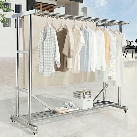71"L×21"W×60"H, 1000LBS, Commercial Clothes Rack Heavy Duty Floor Drying Rack Stainless Steel Laundry Hanging Rack, Clothes Drying Rack with Wheels for Shopping Mall
