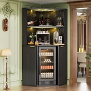 71" L-Shaped Corner Bar Cabinet with Fridge Space, Black