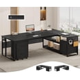 thumbnail image 1 of 71" L Shaped Executive Desk, Reversible Computer Desk with Mobile File Cabinet and Power Outlets, Large Office Desk with Storage Shelves for Home Office, Marble Black, 1 of 8