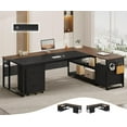 thumbnail image 1 of 71" L Shaped Executive Desk, Reversible Computer Desk with Mobile File Cabinet and Power Outlets, Large Office Desk with Storage Shelves for Home Office, Walnut, 1 of 7