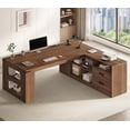 thumbnail image 1 of 71" L-Shaped Executive Desk with Power Outlets & Drawers, Modern Corner Computer Desk with File Cabinet and Storage Shelves for Home Office, Walnut, 1 of 8