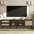 thumbnail image 1 of 71'' LED TV Stand, Boho Entertainment Center With 3 Doors & 2 Drawers, Modern Console Table With Rattan Decor, Walnut Media Console for TVs Up to 80'', Cabinet for Living Room, 1 of 7