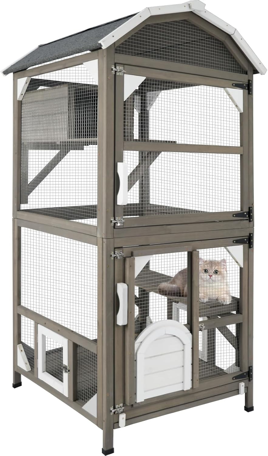 71'' Large Cat House Outdoor Catio Enclosures Indoor Kitten Cages with Attachable Window Resting Box,Waterproof Roof