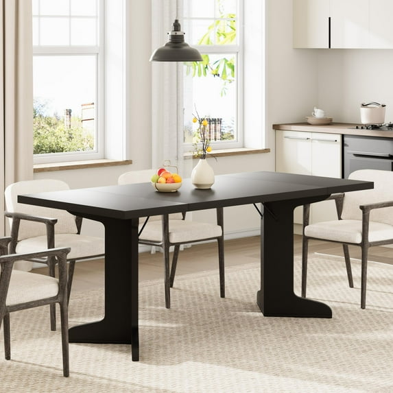 71" Large Dining Table for 6 to 8 People, Modern Dinner Table with Unique Wooden Legs, Rectangle Dining Table for Kitchen, Dining Room & Living Room-Table Only