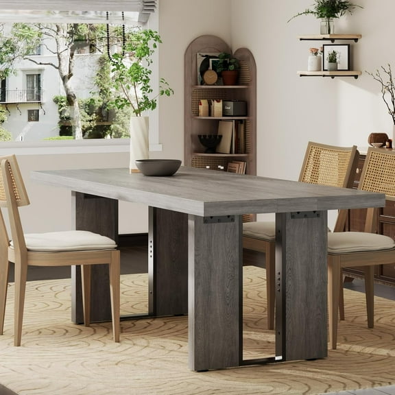 71" Large Dining Table, Rustic Farmhouse Dinner Table for 6 to 8 People, Rectangular Thick Kitchen Table with Heavy Duty Legs for Dining Room (Rustic Gray)