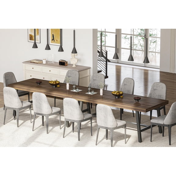 71" Large Dining Table Set of 2 for 8-12, Farmhouse Dinner Table with Adjustable Feet for Kitchen, Dining Room & Living Room - Brown