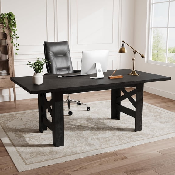 71" Large Farmhouse Dining Table for 6-8 People, Wooden Barn Style Kitchen Table with Sturdy Triangular Legs, Thickened Tabletop for Home Office
