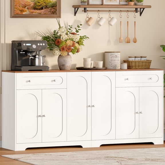 Whalefall 71" Modern Arched Sideboard Buffet Cabinet with Storage, Coffee Bar for Dining Room & Living Room, White