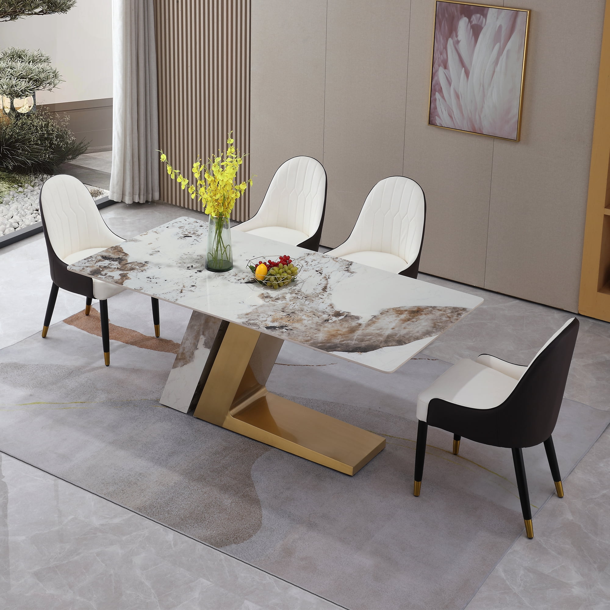 71” Leavader L-shape Sintered Stone Square Dining Table Set For 4 ...