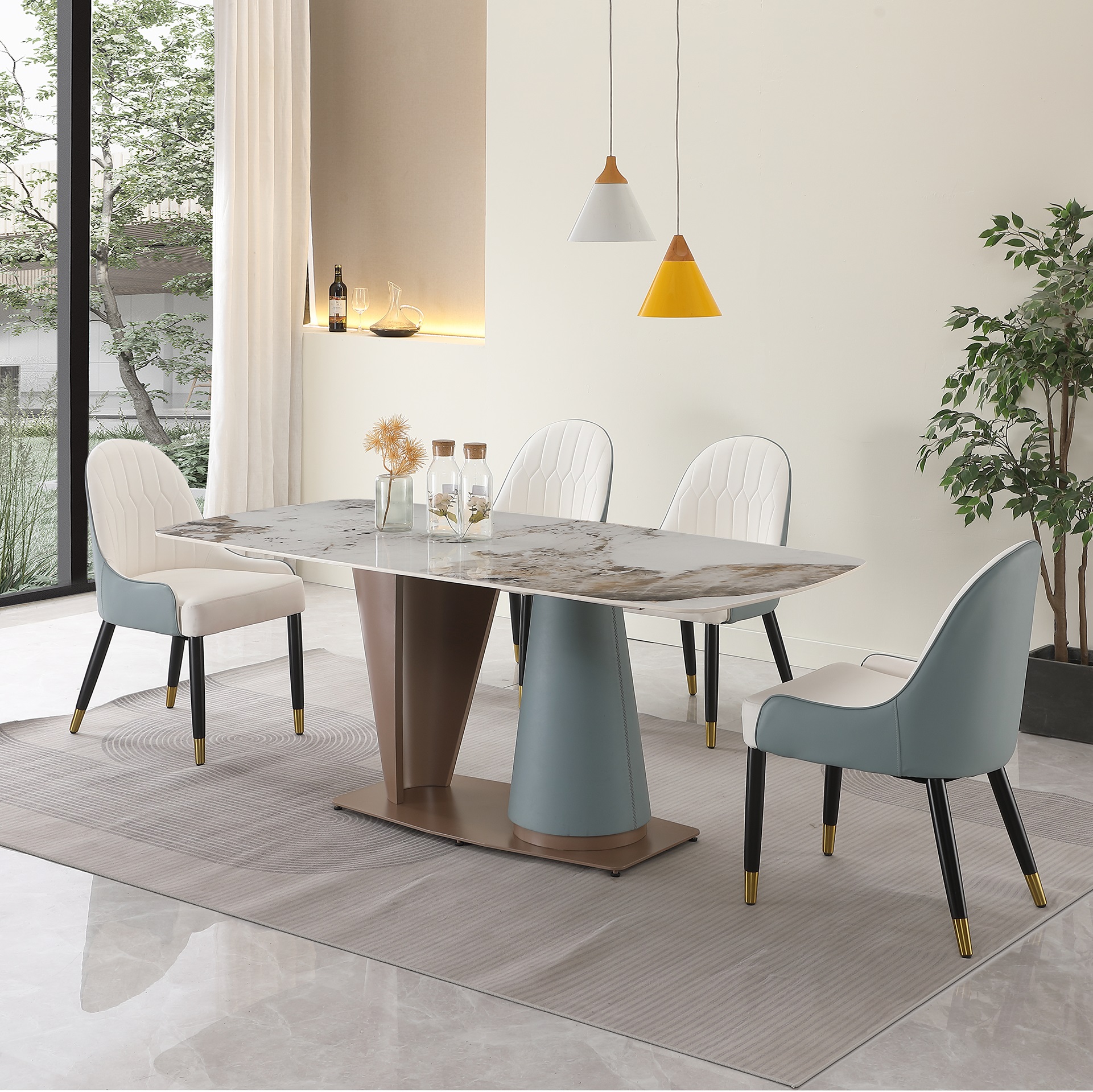 71" Leavader Modern Colorful Sintered Stone Dining Table Set for 4 with ...