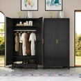 thumbnail image 1 of 71 "Metal Armoire Wardrobe Closet, Steel Clothing Storage Cabinet with Adjustable Shelves and Hanging Rod, Household Steel Wardrobe Storage Cabinet with Adjustable Standing feet（Black）, 1 of 7