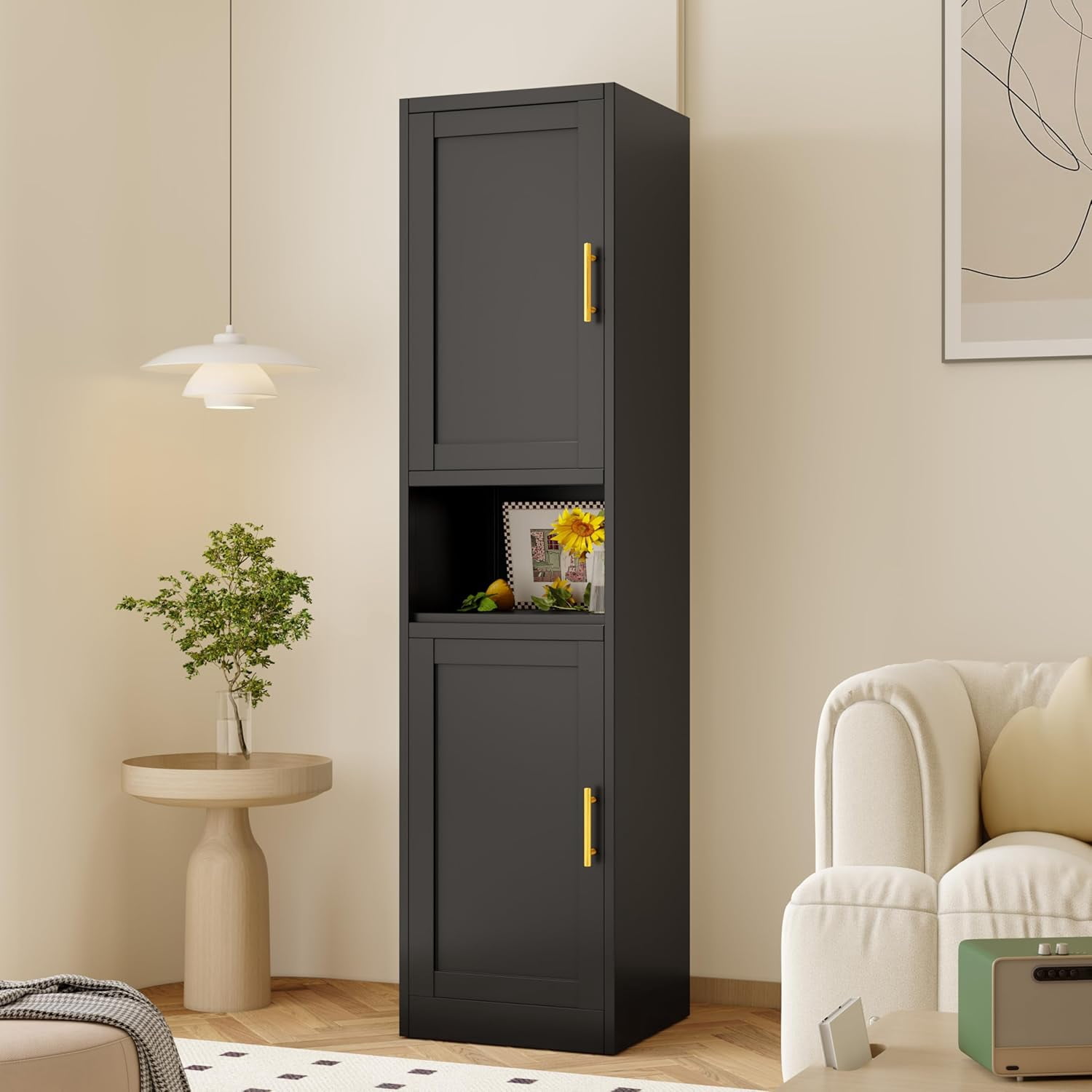 71" Metal Bathroom Cabinet with Doors, Slim Bathroom Storage Cabinet, Modern Freestanding Narrow ...