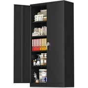 71" Metal Garage Storage Cabinet with Locking Doors and Adjustable Shelves for Home, Office(Black)