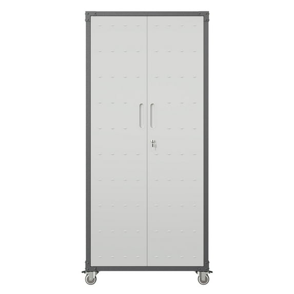 71" Metal Garage Storage Cabinet with Wheels - Heavy-Duty Tool Storage Cabinet for Home, Office, School, and Garage Organization, Black/Gray