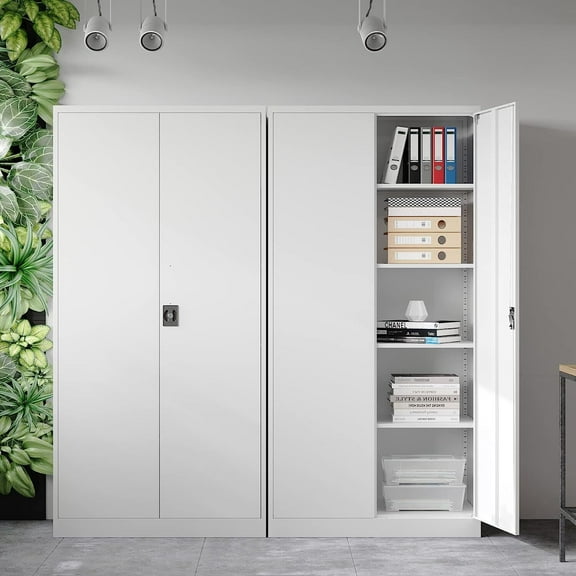 71" Metal Garage Storage Locker Cabinet with Locking Doors&4 Adjustable Shelves