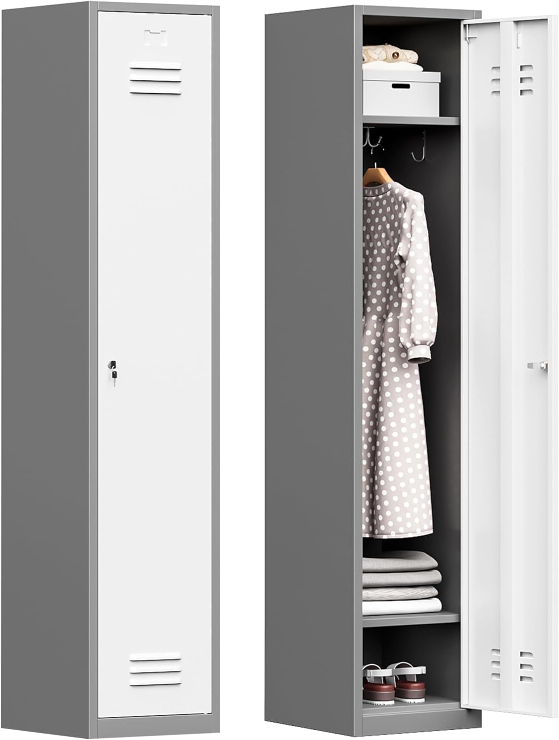 71 Metal Locker Metal Lockers for Employees Locker Storage Cabinet with Lock for Gym School Home and Office 1 Door Gray White