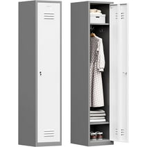 71" Metal Locker, Metal Lockers for Employees, Locker Storage Cabinet with Lock for Gym, School, Home and Office (1 Door, Gray White)