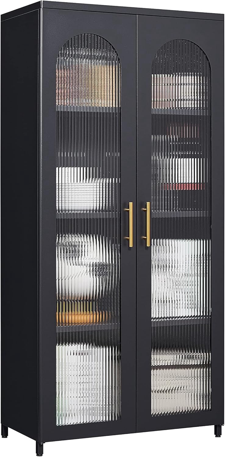 71" Metal Storage with Glass Doors, Tall Display Curio