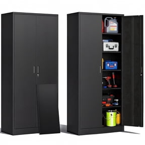 180cm Metal Storage Cabinet with Locking Doors, 71 inch Tall 2 Door File Cabinet with Adjustable Shelves for Garage, Home, Office, Black