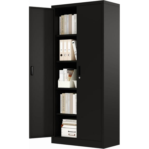 71" Metal Storage Cabinet w/4 Adjustable Shelves & Lock, Heavy-Duty Garage, Pantry, Office Organizer