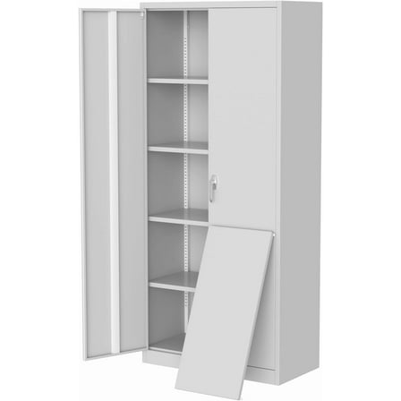 71" Metal Storage Cabinet w/Adjustable Shelves & Lock, Heavy-Duty Garage, Pantry, Office Cabinet