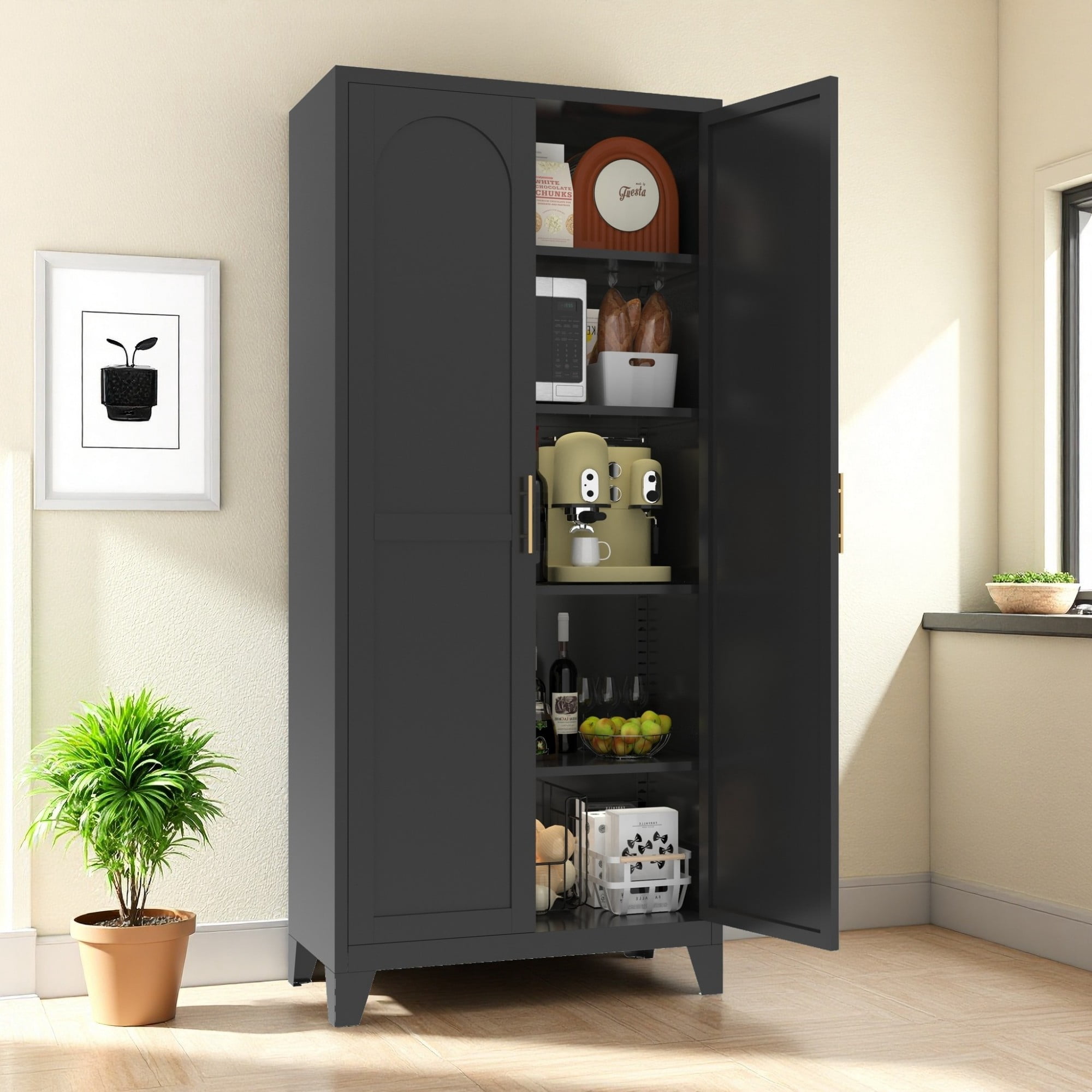 71" Metal Storage Cabinet with Doors and Adjustable Shelves for Kitchen,Bedroom,Living Room,Black